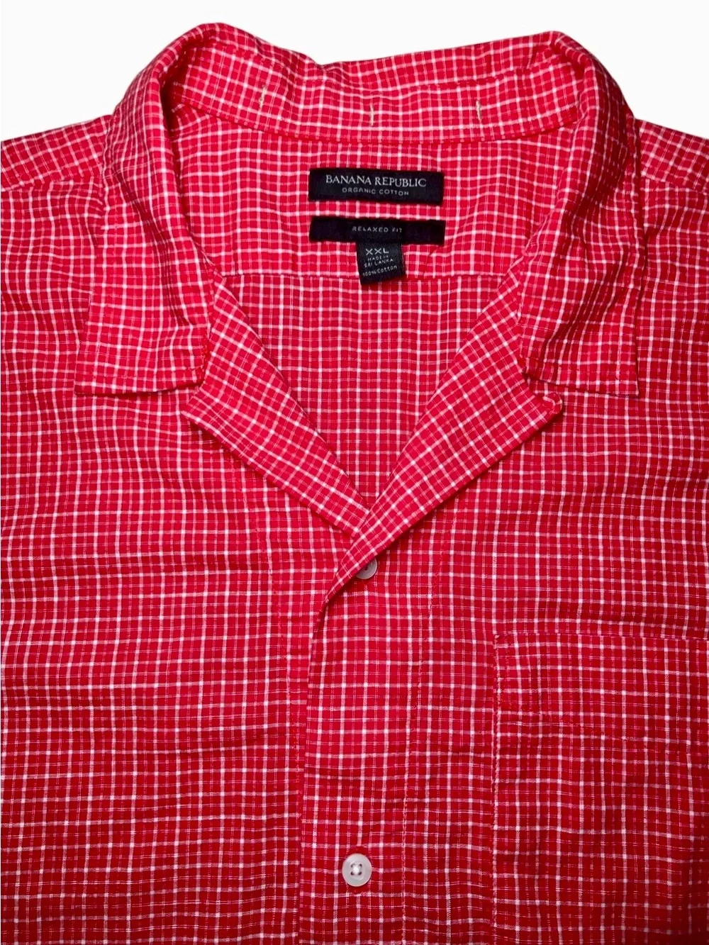 Banana Republic Relaxed Fit Organic Cotton Check Shirt in Red/White Mens XXL